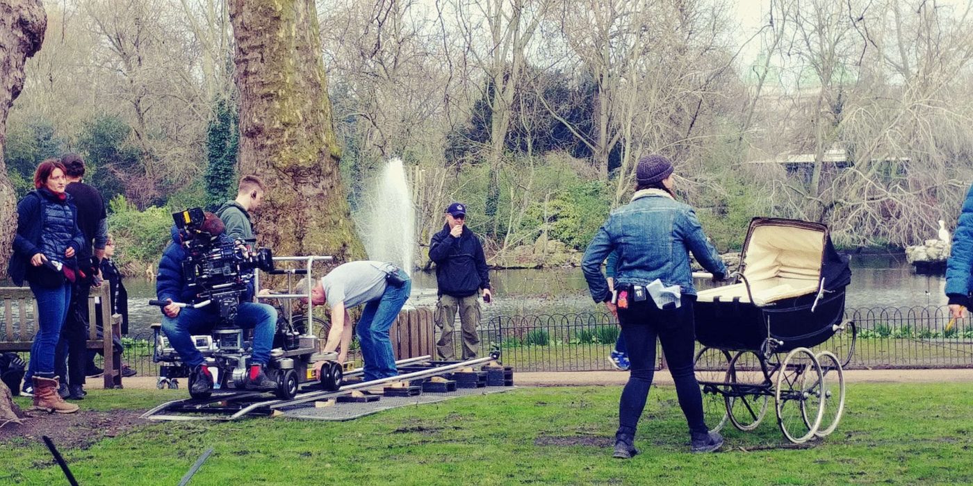 Film production crew on location